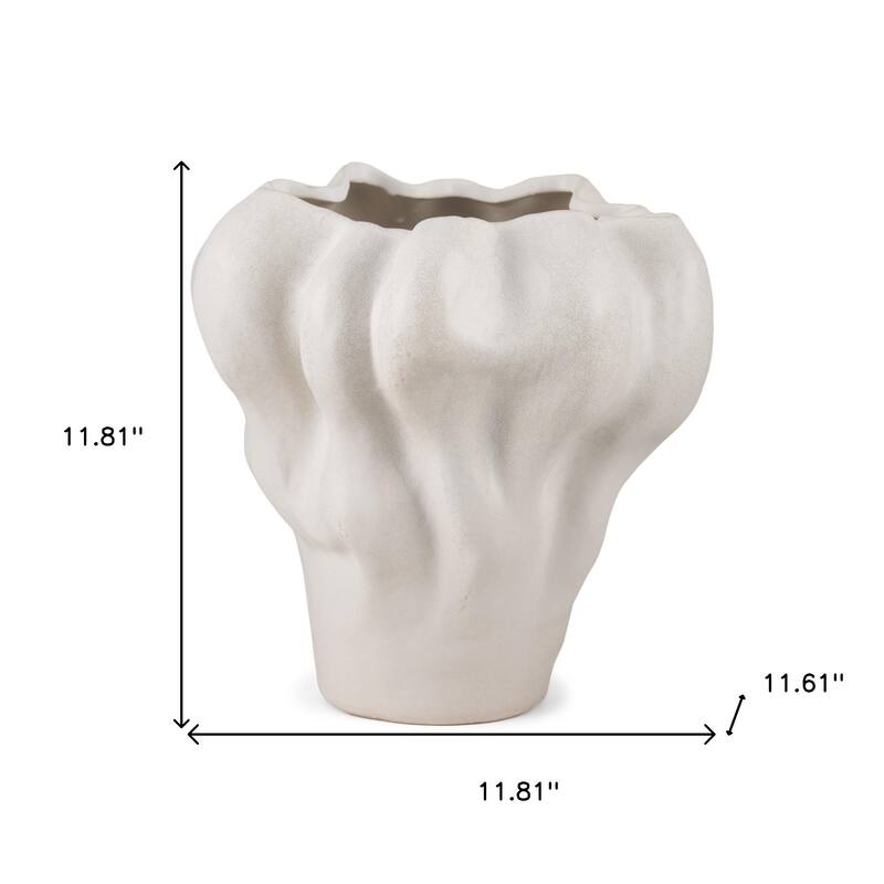 12" Cream Abstract Sculptural Ceramic Table Vase - 11.81