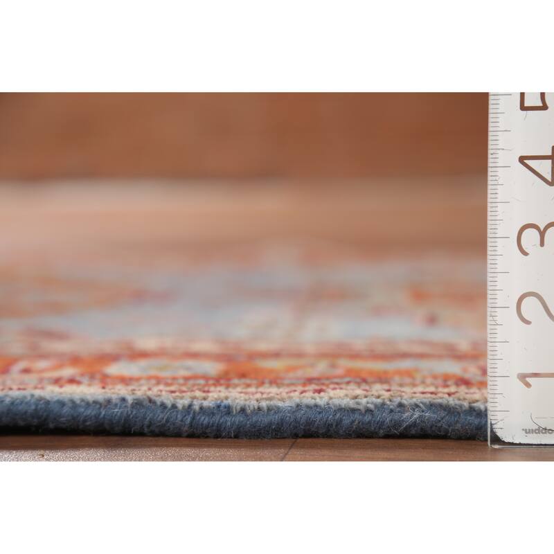 Blue Geometric Khotan Indian Accent Rug Hand-Knotted Wool Carpet - 3'1"x 5'2"