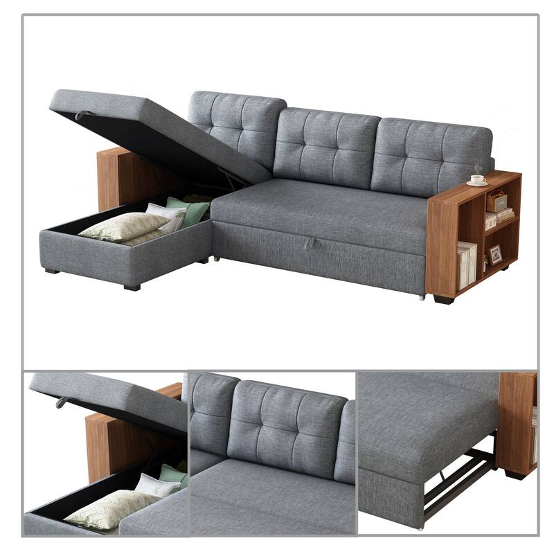 Modern style sectional sofa with storage armrests and hidden storage