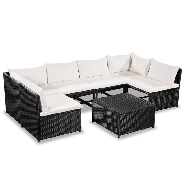 vidaXL 7 Piece Garden Lounge Set with Cushions Poly Rattan Black