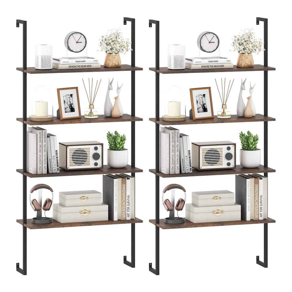 Costway 2 PCS 4-Tier Ladder Shelf Bookshelf Industrial Wall Shelf with - See Details