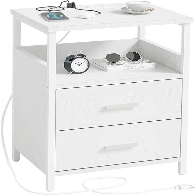 Nightstand with Charging Station - White