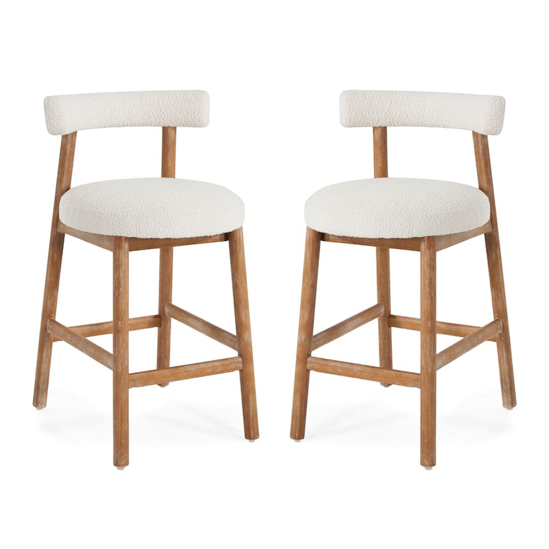 Christopher Knight Home - Riven Natural Rubberwood 26.77" Counter Stool Set with Beige Upholstery