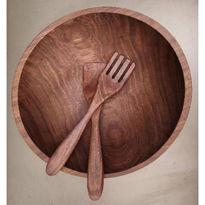 Handmade Solid 12 inch Walnut Bowl with Servers