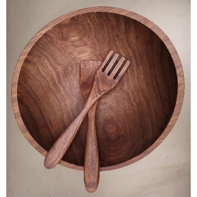 Handmade Solid 17 inch Walnut Bowl with Servers and stand