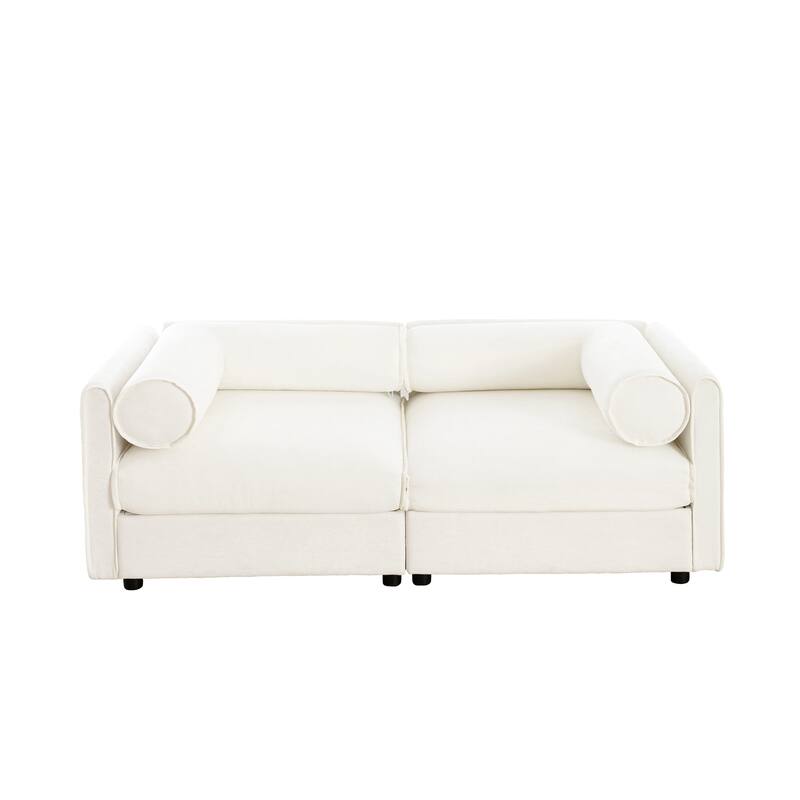 2 Seat Fabric Sofa Round Arms Loveseat Couch, Modern 75" Chenille Leisure Love Seat Couches with Hidden Storage for Small Spaces