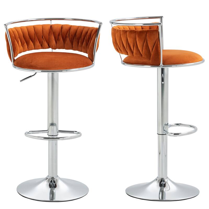 2 Set Velvet Swivel Adjustable Bar Stools with Footrest