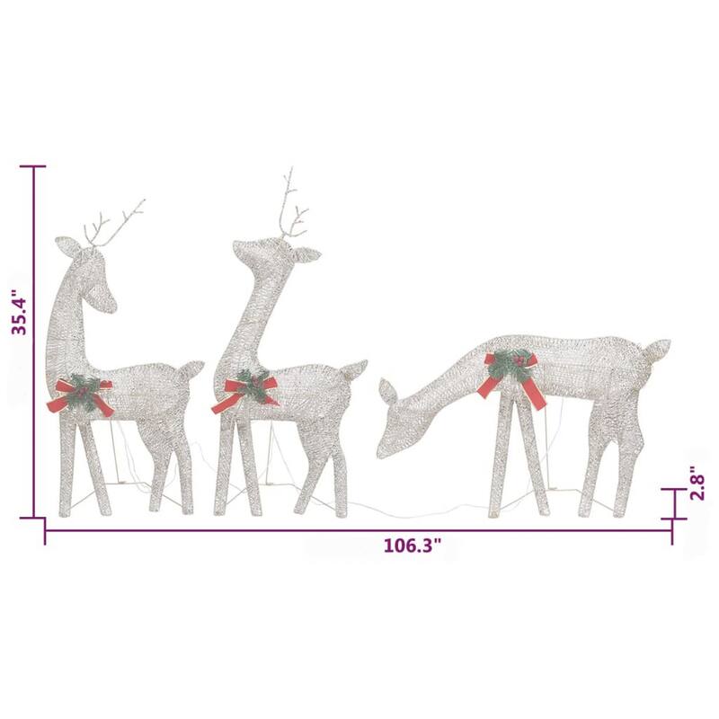 Outdoor 6 Reindeer Christmas Decoration, Red Bow, 180 Gold LEDs, Steel