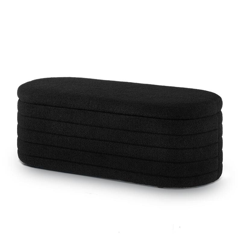 Oval Upholstered Storage Ottoman with Flip Design