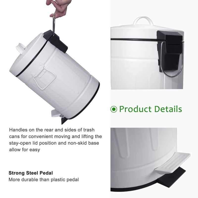 Innovaze 3.2 Gal./12-Liter and 0.8 Gal./3 Liter Old Time Style Round White Metal Step-on Trash Can Set