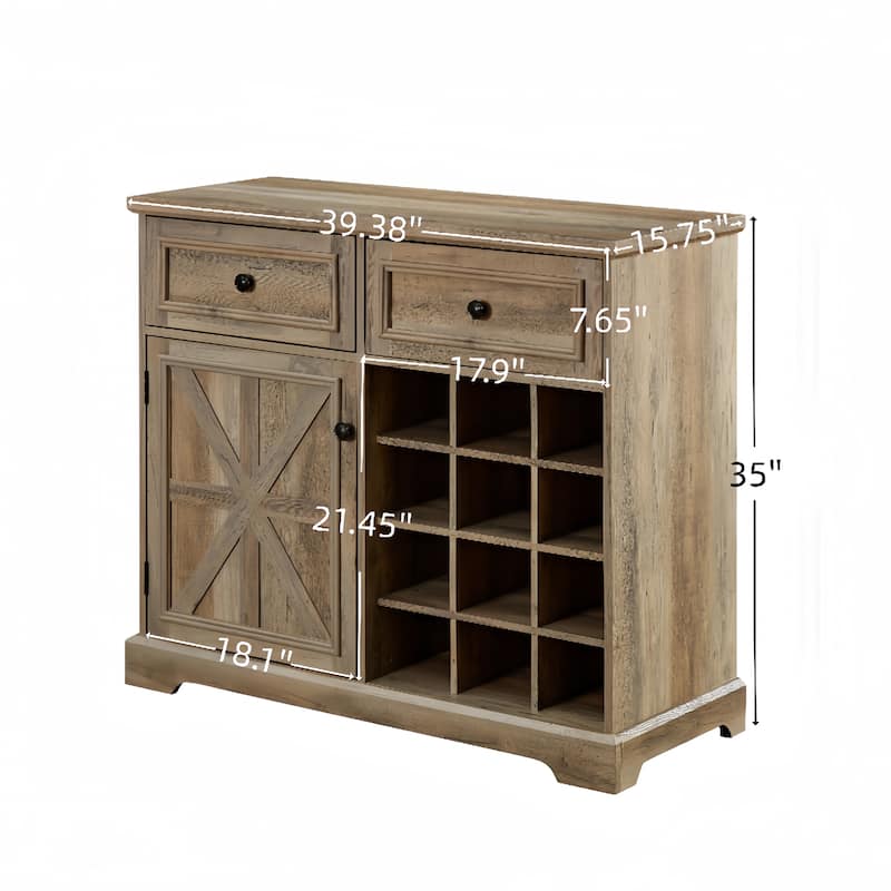 Farmhouse Liquor Wine Cabinet with 2 Drawers and Removable Racks Storage Shelves
