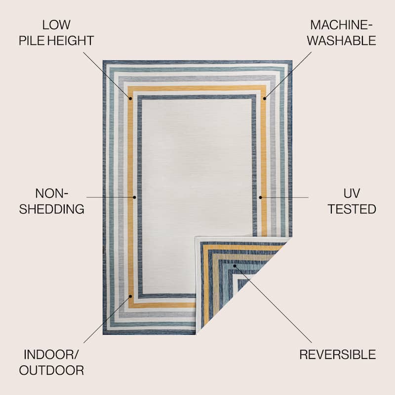 JONATHAN Y Reversible Calypso Classic Coastal Mitred Stripe Machine-Washable Indoor/Outdoor Area Rug