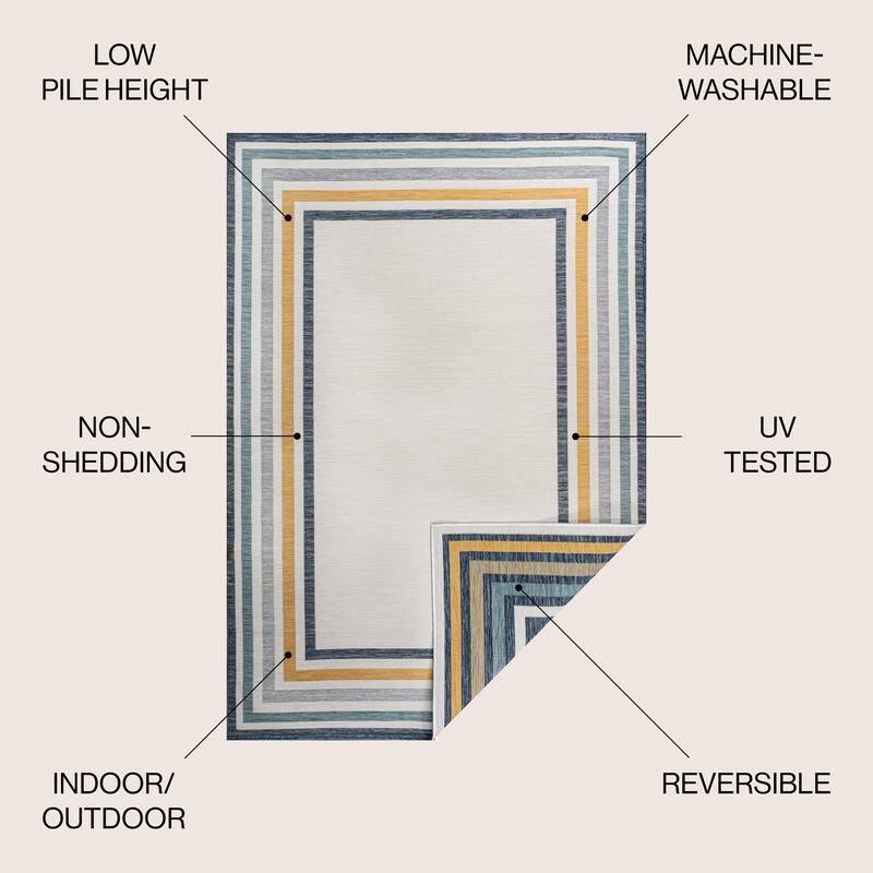 JONATHAN Y Reversible Calypso Classic Coastal Mitred Stripe Machine-Washable Indoor/Outdoor Area Rug