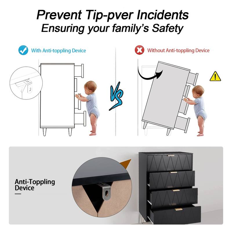 4 Drawers Chest Of Dresser Tall Storage Tower Cabinet with Metal Legs