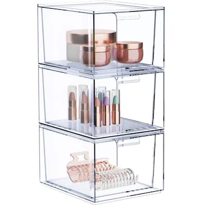 Sorbus Acrylic Cosmetic Vanity Makeup Organizer Drawer 3 Pack Clear Stackable Bathroom Undersink Cabinets Jewelry Office Storage