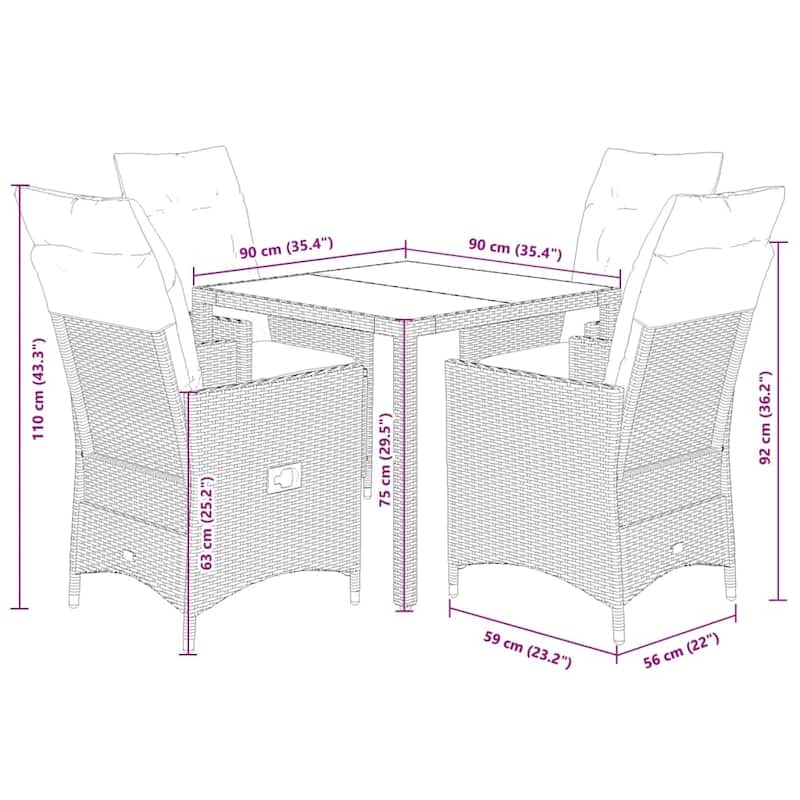 vidaXL Garden Dining Set Black, Cream White - 23.2 x 22.0 x 36.2