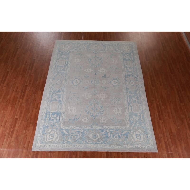 Hand Knotted Oriental 100% Wool Carpet Transitional All-Over Greys & Charcoal Oushak Area Rug - 12' 1'' X 9' 1''