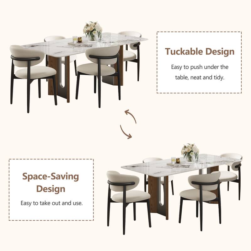 63" Modern Retangular Dining Table With Glossy White Sintered Stone Table Top, Kitchen Table With Stainless Steel Legs For 6
