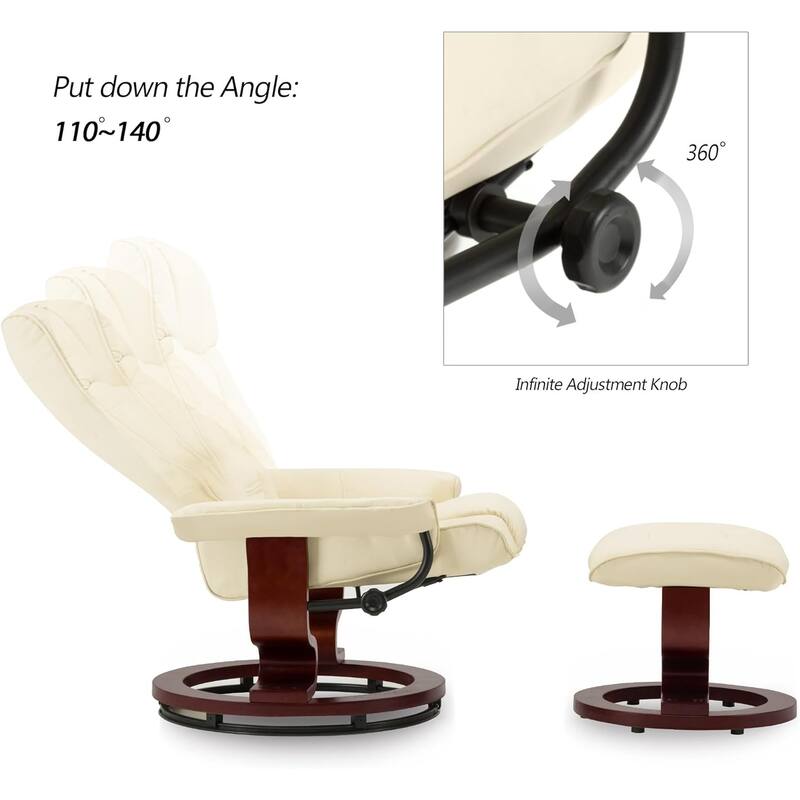 MCombo Set of 2 Swivel Recliner Chair with Wood Base and Ottoman