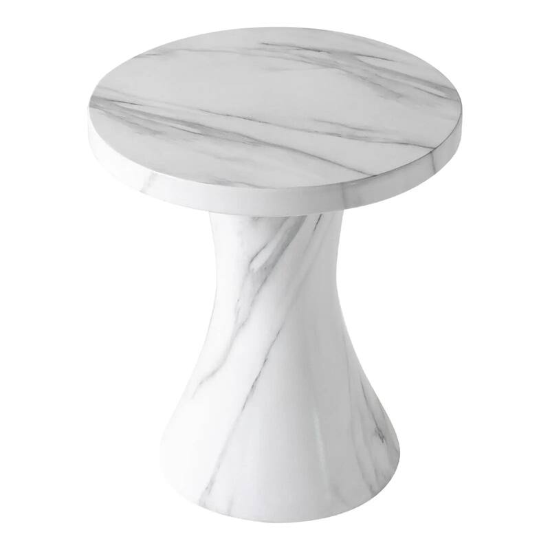Isidra 19" Round Fiberstone Side Table with Marble-Inspired Finish and Flared Pedestal Base