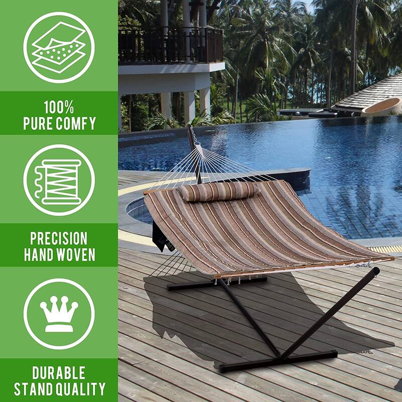 Outdoor Cotton Rope Hammock with 12FT Steel Stand