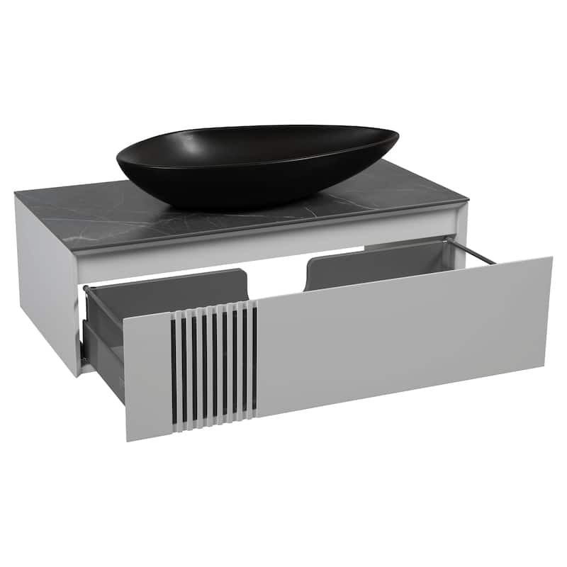 Modern Wall-Mount Bathroom Vanity with Washbasin Manhattan White Matte Non-Toxic MDF-40"-Diamond 32"
