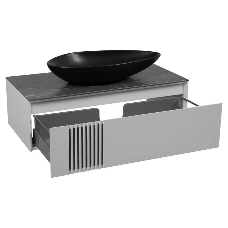 Modern Wall-Mount Bathroom Vanity with Washbasin Manhattan White Matte Non-Toxic MDF-40"-Simple 24"