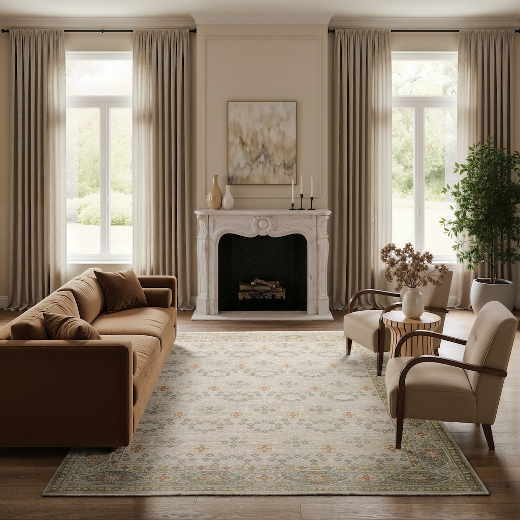 Kellan Global Floral Beige/ Brown Area Rug