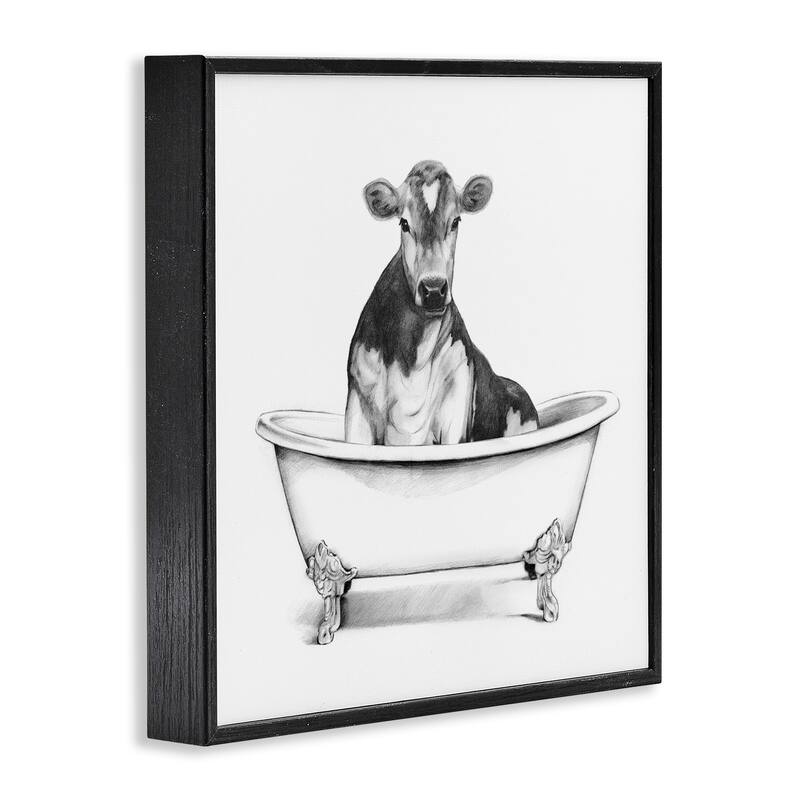 Stupell Cow in Claw Tub Minimal Farm Animal Sketch Framed Wall Art,12x12 - White