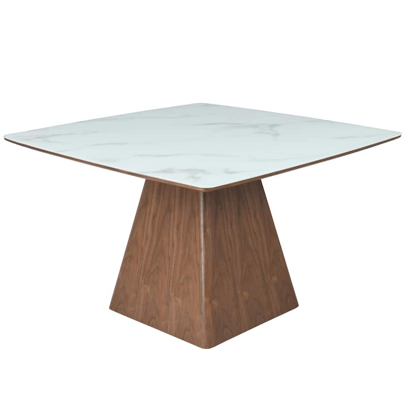 47" Square Dining Table with Sintered Stone Top and Ash Wood Base - White