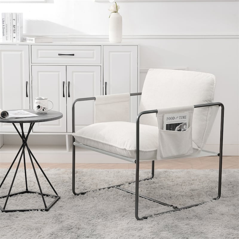 2 Sets 1 Case,Upholstered hanging armchair with arm pocket metal frame - White