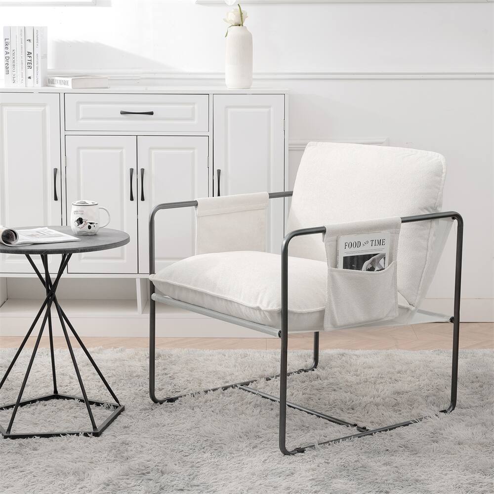 2 Sets 1 Case,Upholstered hanging armchair with arm pocket metal frame