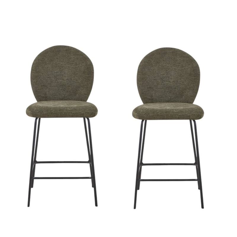 HomeRoots Set of Two 26" Green and Black Fabric and Metal Counter Height Bar Chairs