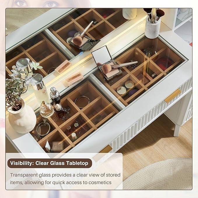 Modern Makeup Vanity Desk with HD Lighted Mirror, Dressing Table