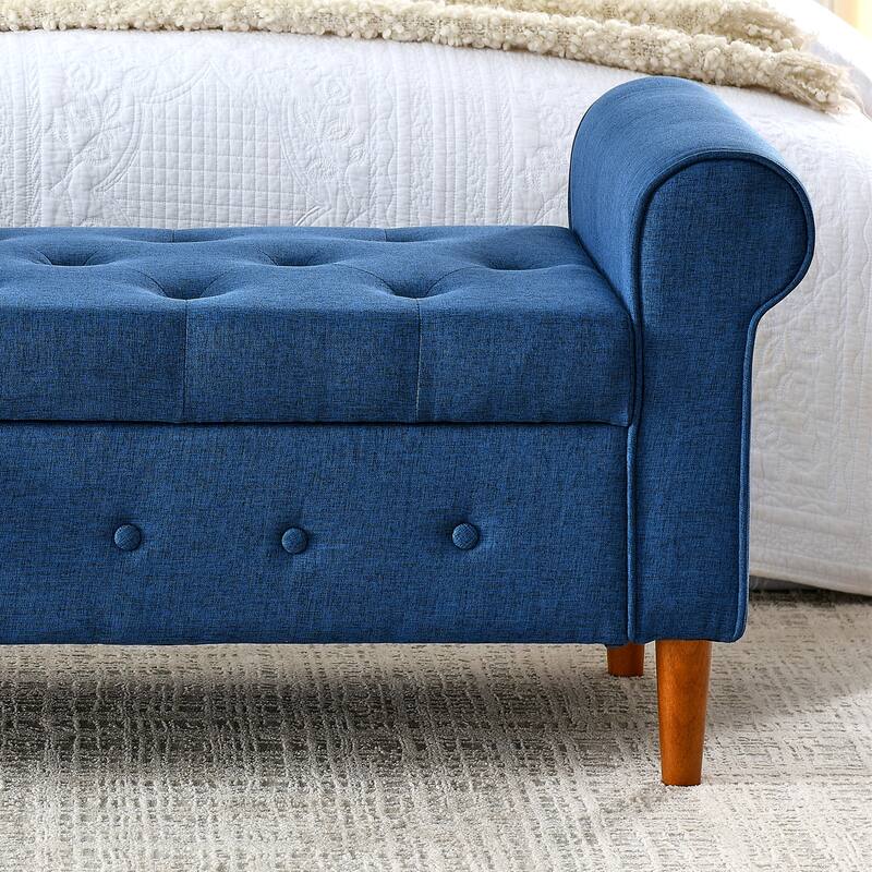 62" Bedroom Tufted Button Storage Bench, Window Bench, Rolled Arm Design for Bedroom, Living Room