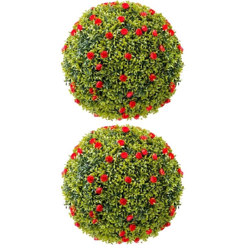 2 Pack 22.4" Artificial Flowers Topiary Balls for Home Decor, Wedding - 22.4 inch - Red