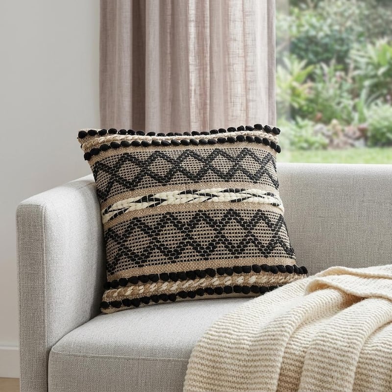 HomeRoots Black And Sand Woven Decorative Pillow - Polyester - 17.72 in. x 17.72 in.  x 4.00 in. - Accent - Beige/Black