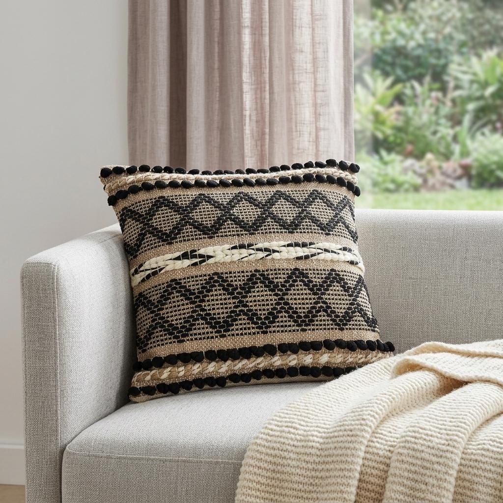 HomeRoots Black And Sand Woven Decorative Pillow