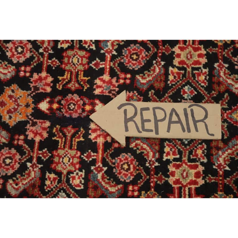 Hand Knotted Oriental 100% Wool Carpet Traditional Geometric Black Karabagh Runner Rug - 16' 3'' X 3' 7''