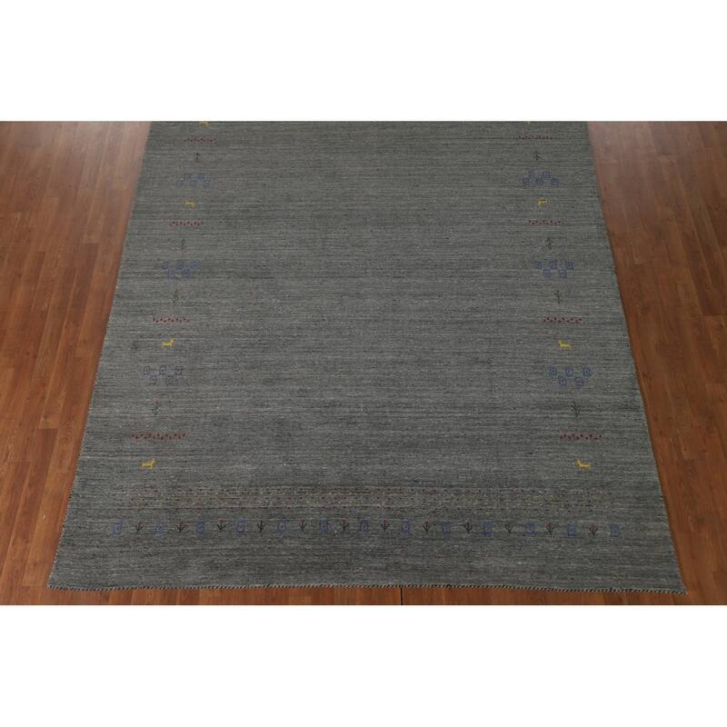 Grey Tribal Gabbeh Indian Area Rug Handmade Wool Carpet - 7'9" x 9'10"