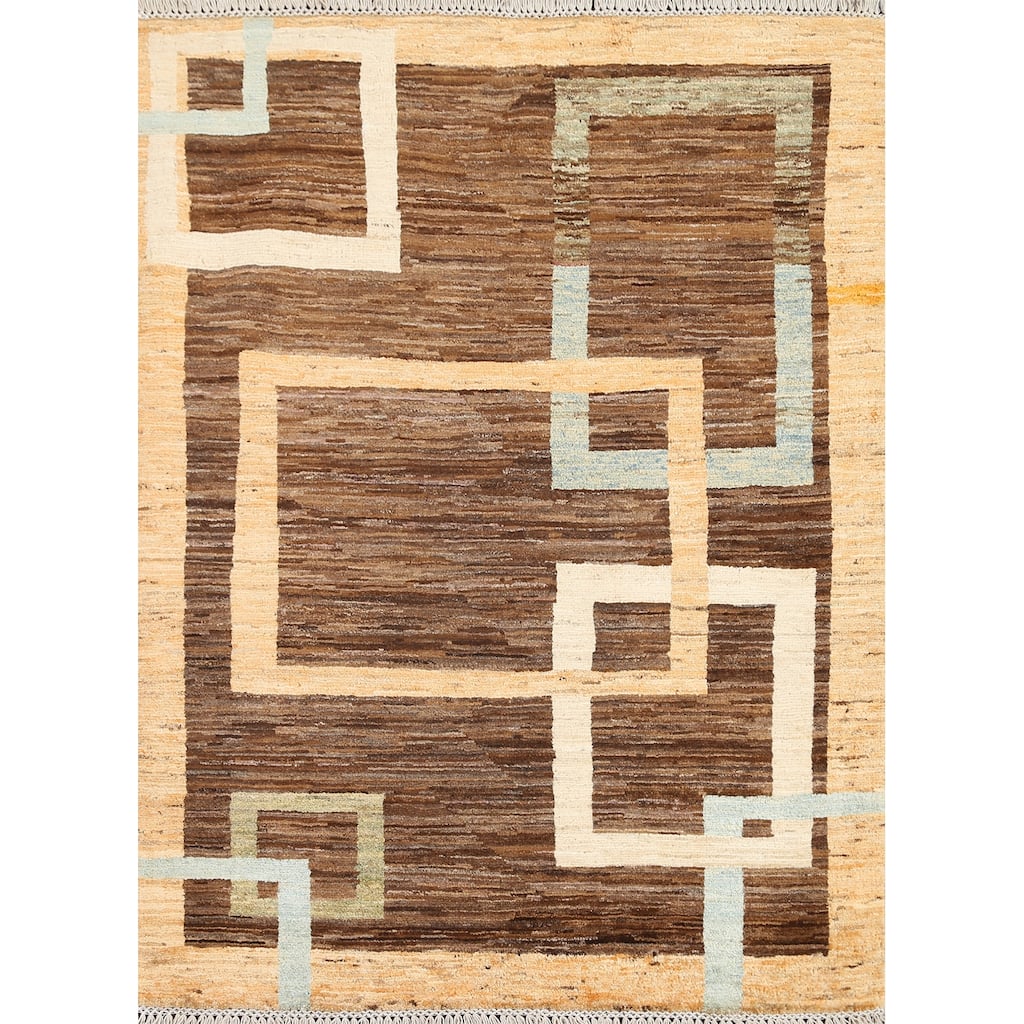 Geometric Gabbeh Kashkoli Oriental Wool Area Rug Hand-knotted Carpet - 3'7" x 4'6"