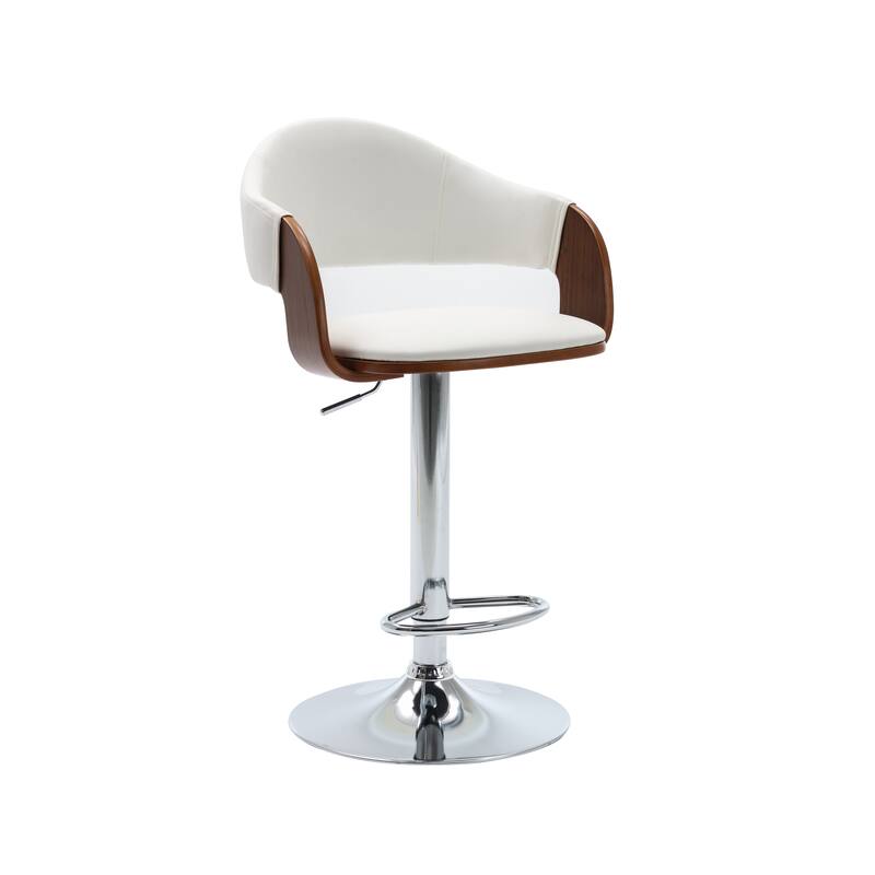 Porthos Home Emir Swivel Adjustable Height Faux Leather Mid-Century Bar Stool - White