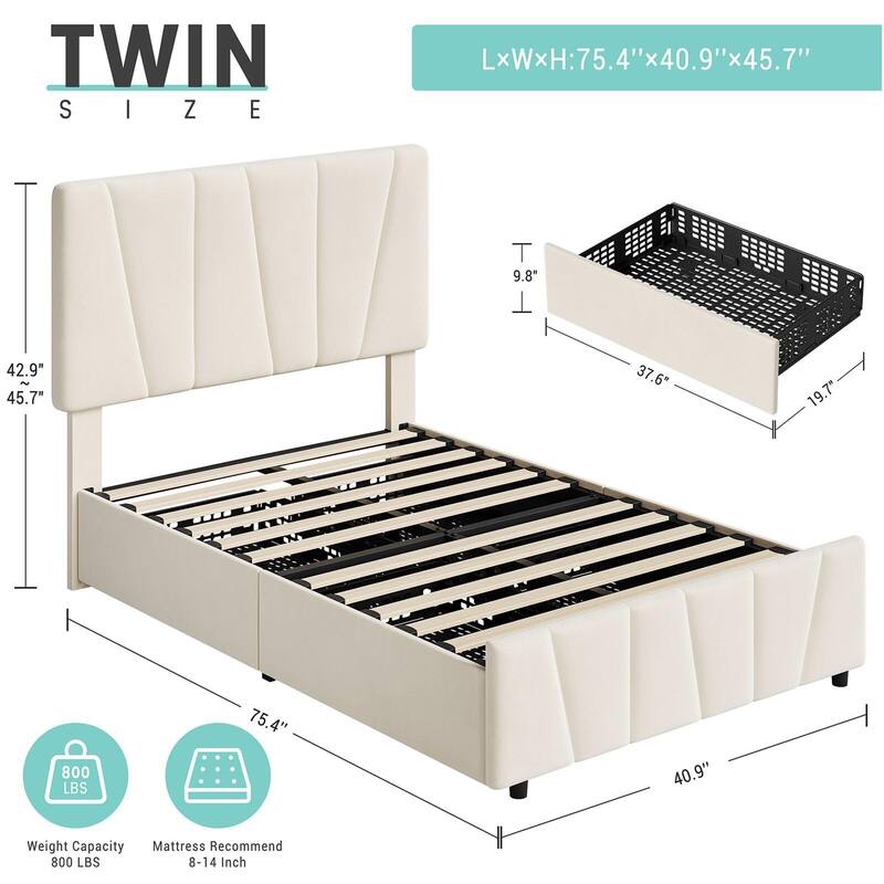 Platform Bed Frame with 4 Storage Drawers and Headboard