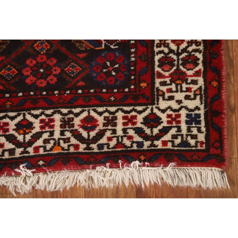 All-Over Hamedan Persian Vintage Runner Rug Hand-Knotted Wool Carpet - 3'8" x 10'2"
