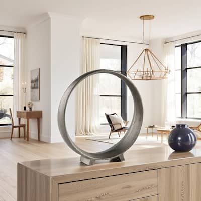 Dalie Sculpture, Round Metal Accent Tabletop Size, 12 Inch, Silver