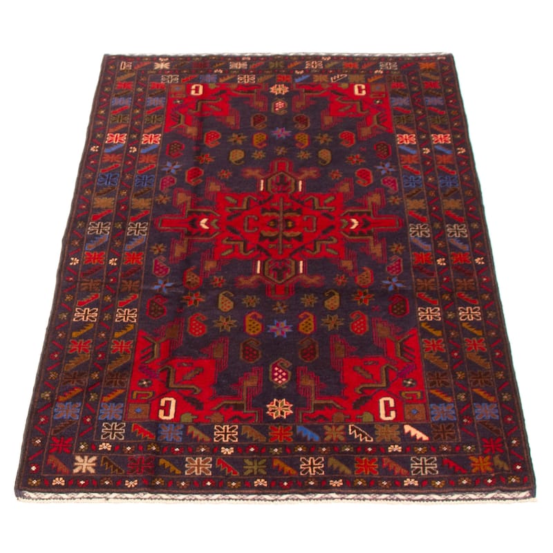 Teimani Navy, Red Rug 3'7" x 6'3" - 3'7 x 6'3