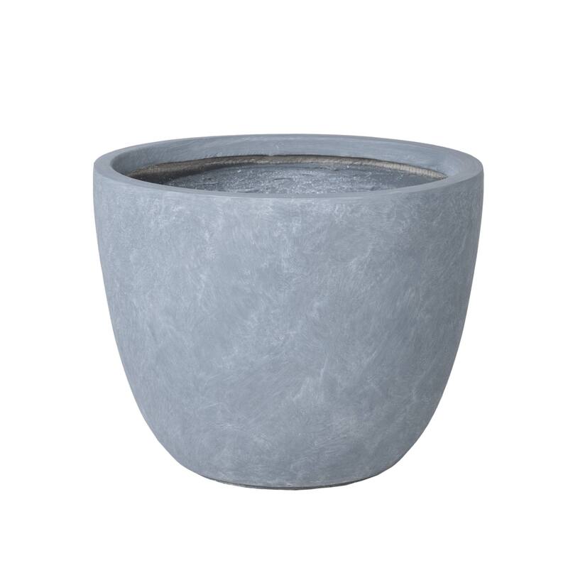 Dahlia Round Planter Pot in Fiberstone & MGO Clay with Drainage for Indoor Outdoor Patio Yard Weather Resistant Design - 13.6" H - Aged Concrete