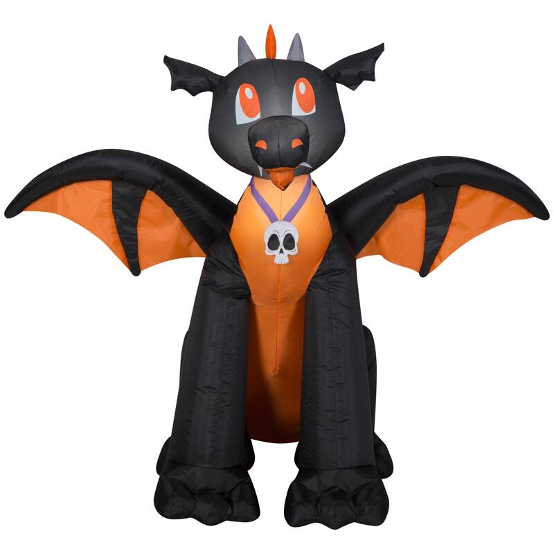 Gemmy Airblown Winged Black/Orange Dragon, 3 ft Tall, Multicolored