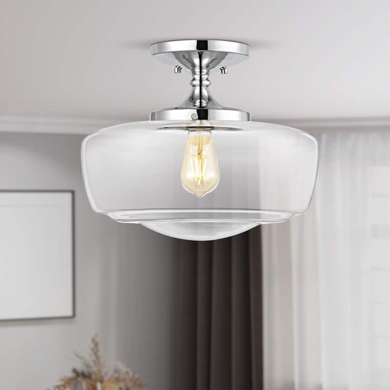 Gaines Glass/Iron Farmhouse Modern LED Flush Mount, by JONATHAN Y