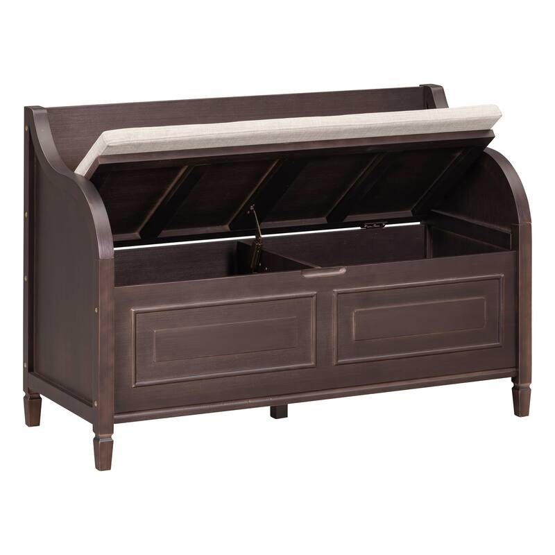 41.9" Rustic Style Solid wood Entryway Multifunctional Storage Bench with Safety Hinge